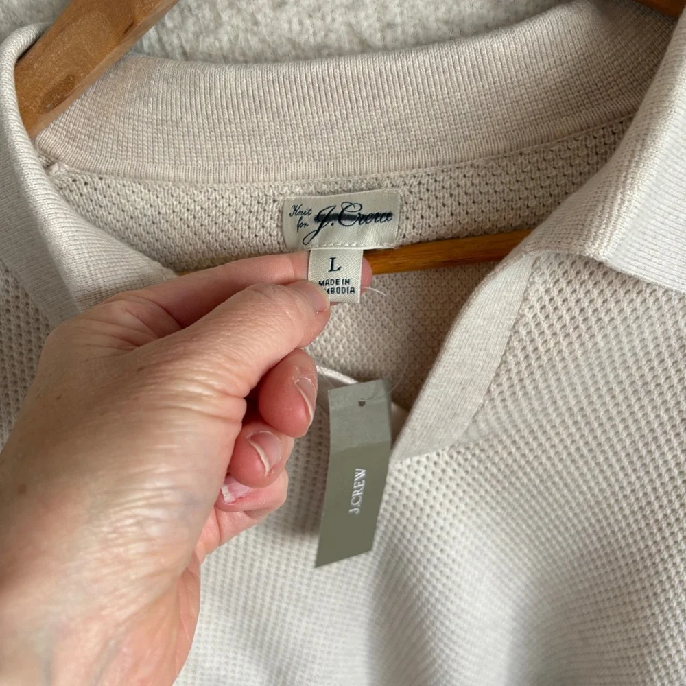 J. Crew Men's Cream Knit Polo Sweater